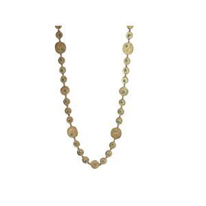 1980s Pauline Radner Hammered Gold Plated Turquoise Glass Roman Coin Necklace